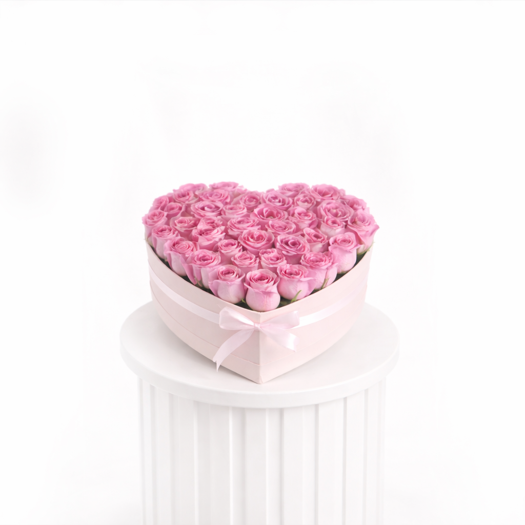 Pink Roses in Heart Box