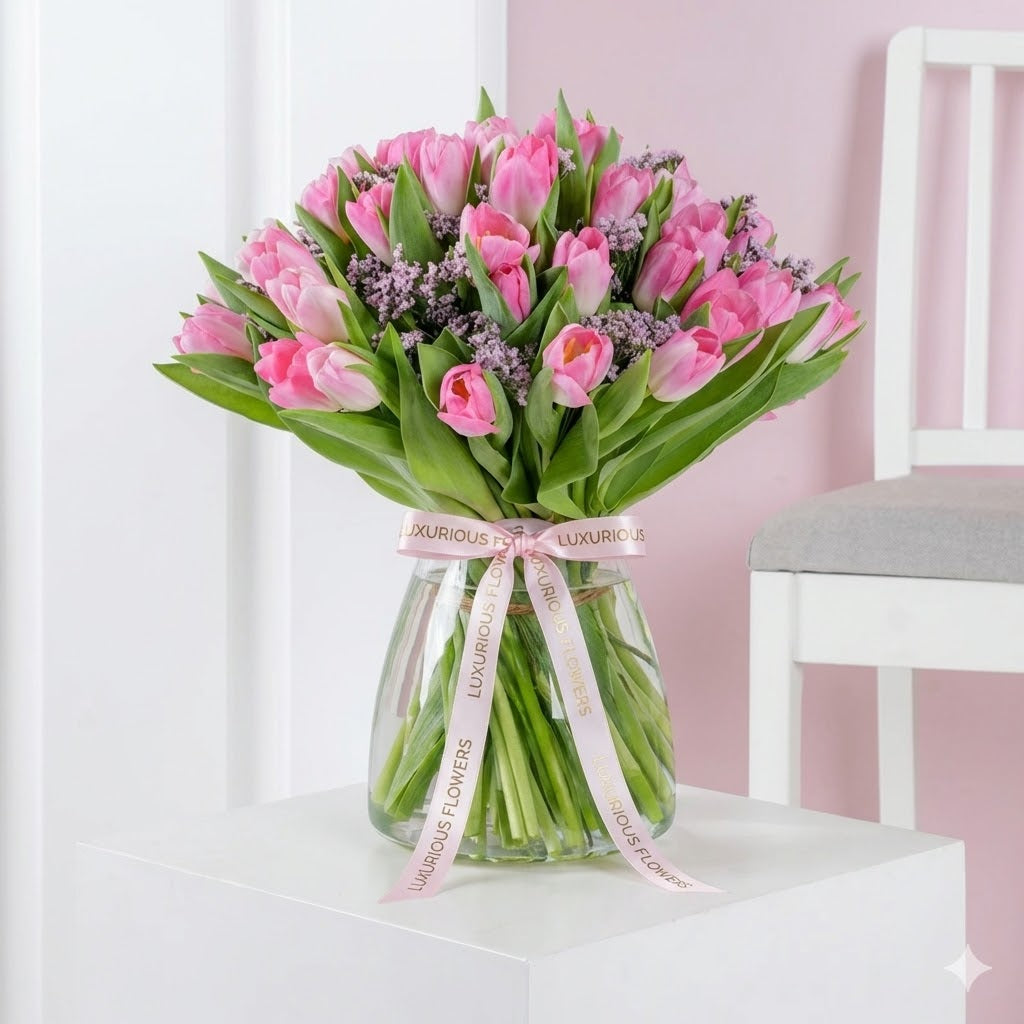 Luxury Pink Tulips Vase