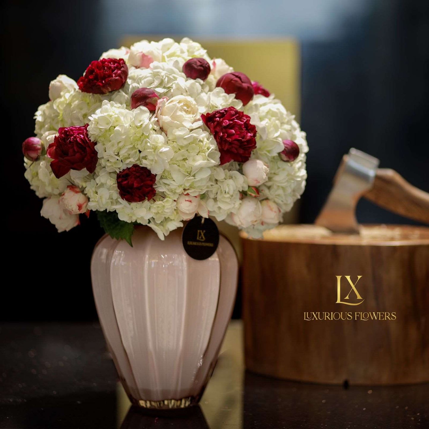 With pink vase red and white bouquet style - Luxurious Flowerssimple