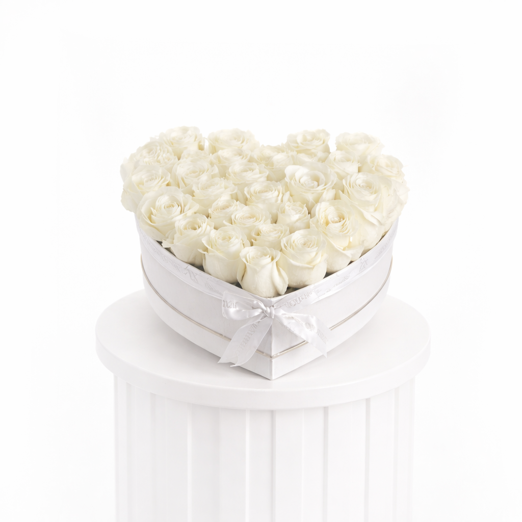 White Roses in Heart Box