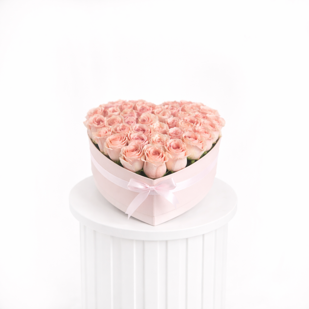 Peach Roses in a Love Box