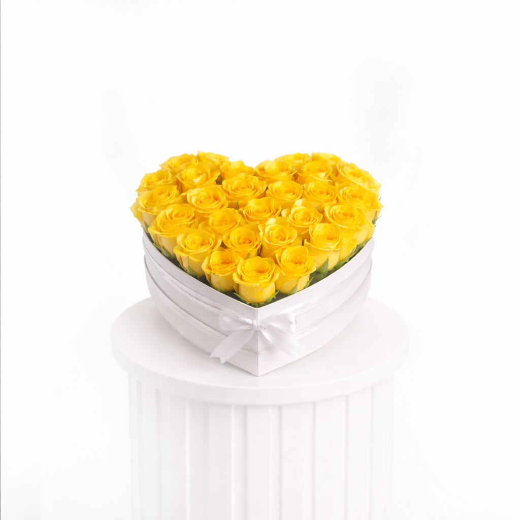 Yellow Roses in Heart Box