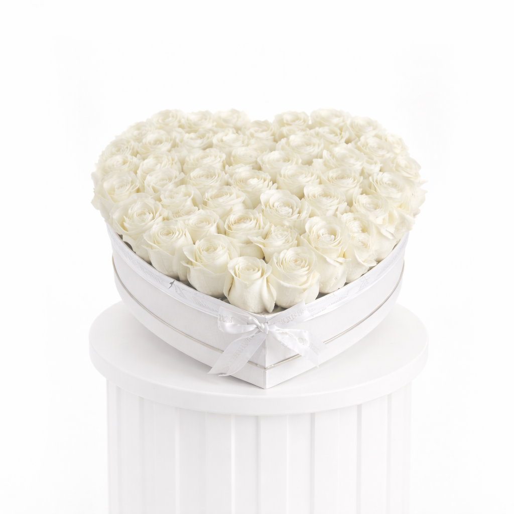 White Roses in Heart Box