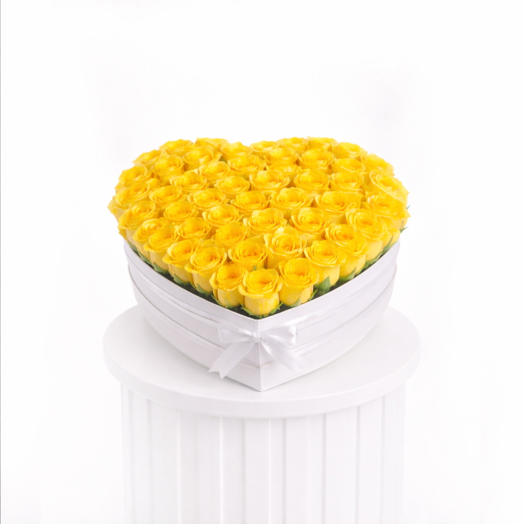 Yellow Roses in Heart Box