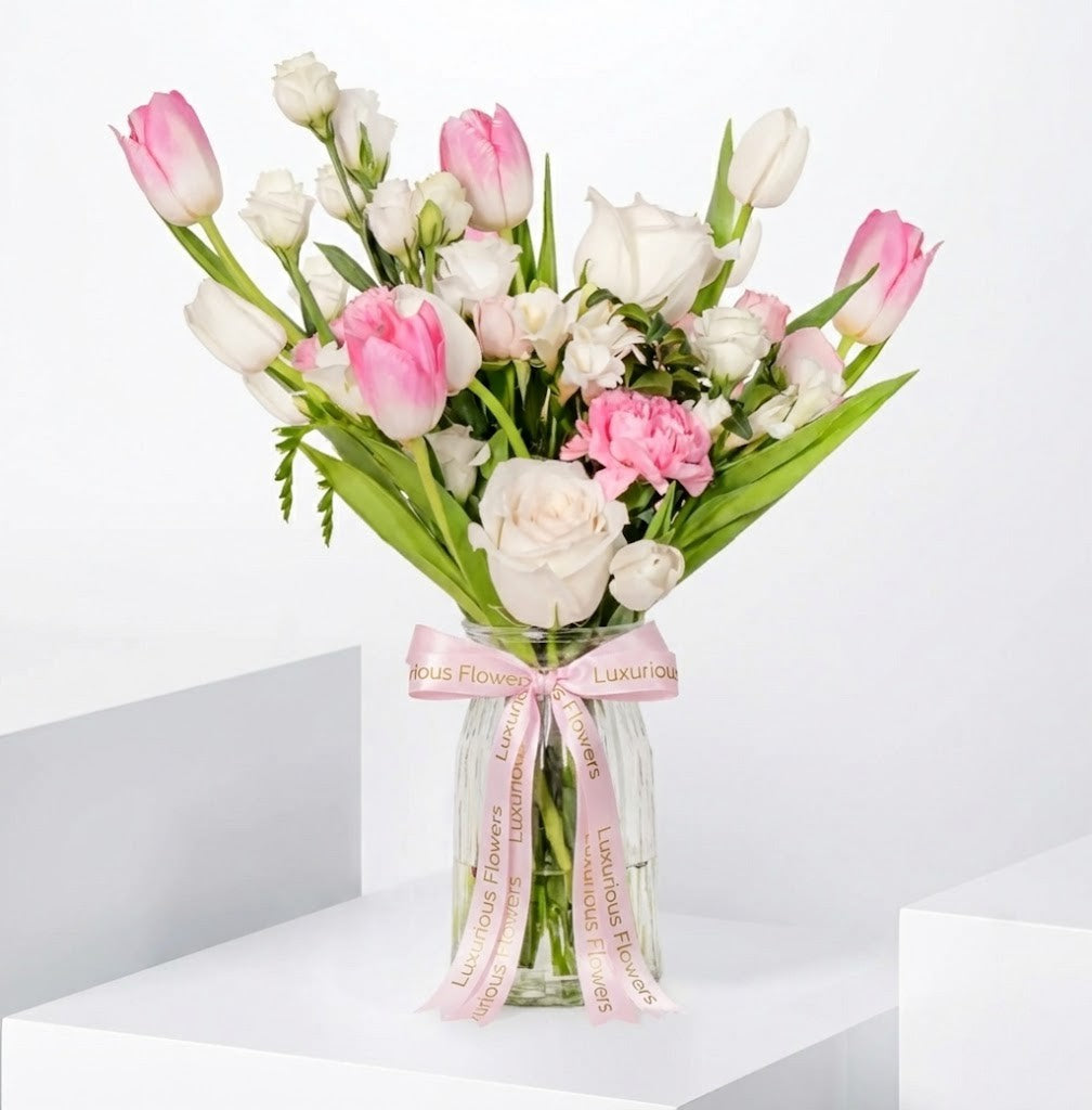 Pastel Tulips Glass Vase