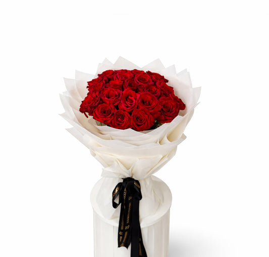 Classic 50 red rose bouquet in signature hand-tied couture design