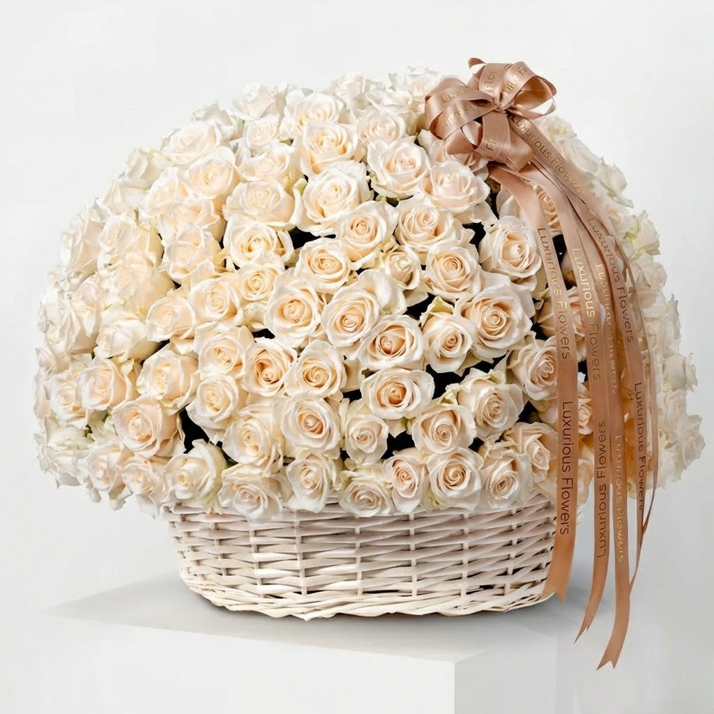 365 White Roses Basket