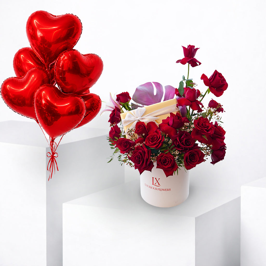 Luxury Red Rose and Heart Balloon Gift Bundle