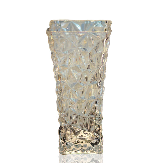 Decorative glass vase with textured design on a white background for sale in dubai