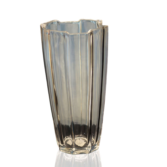 Tall, ribbed glass vase on a white background for sale in dubai online store luxurious flower