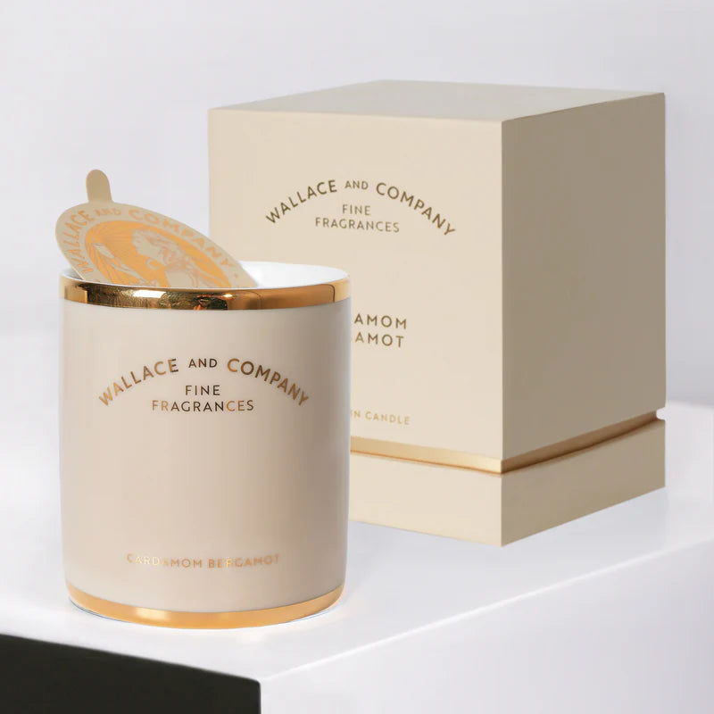 Wallace and Company candle and packaging on a white background