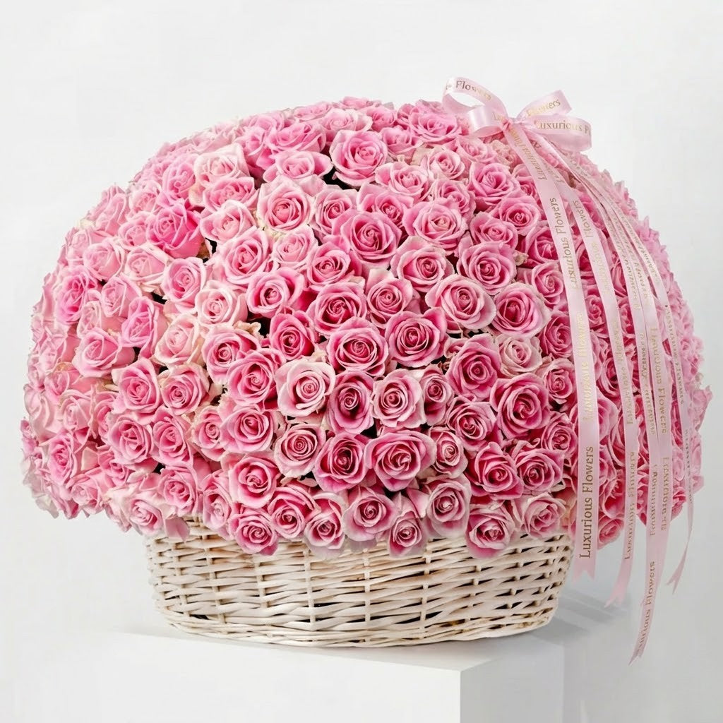 500 Pink Roses Basket
