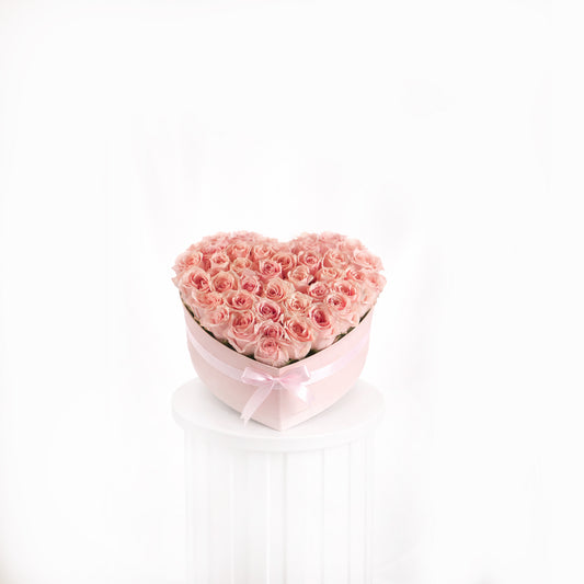 Peach Roses in a heart Box – Soft Heart Arrangement for sale in dubai