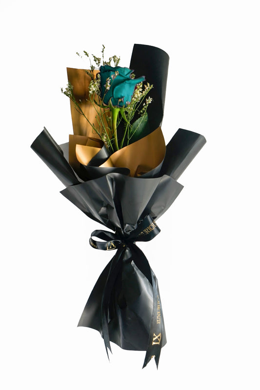 Luxury single blue rose wrapped in black and gold packaging for gifting in Dubai for sale in Dubai