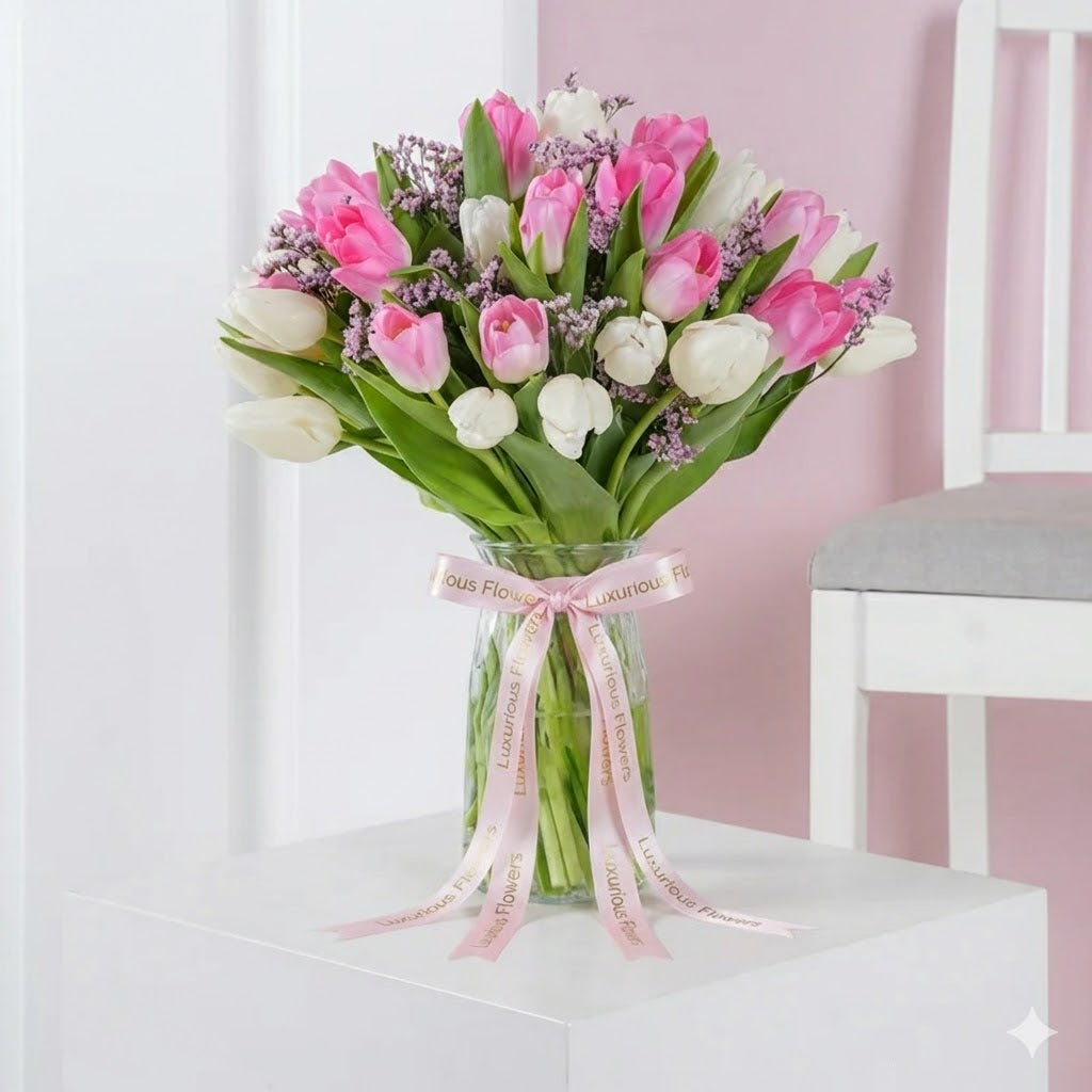 Pink And White Tulips Vase