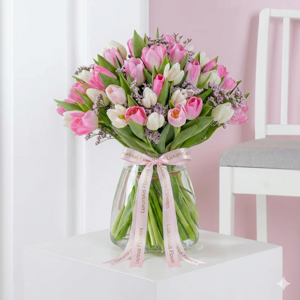 Pink And White Tulips Vase