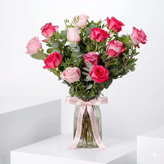 12 Blush Roses Vase