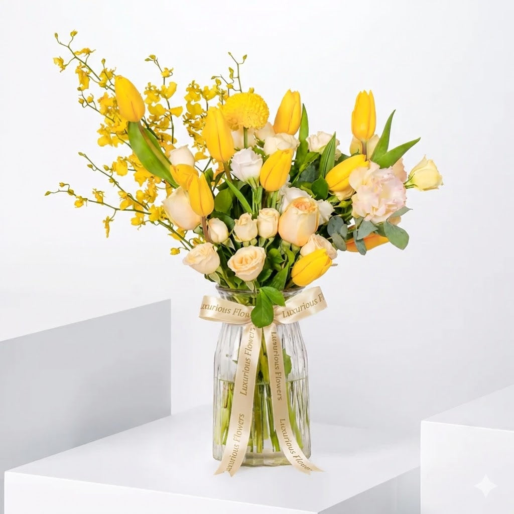 Sunrise Tulips Glass Vase