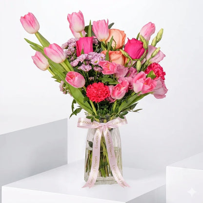 Vibrant Tulips Glass Vase